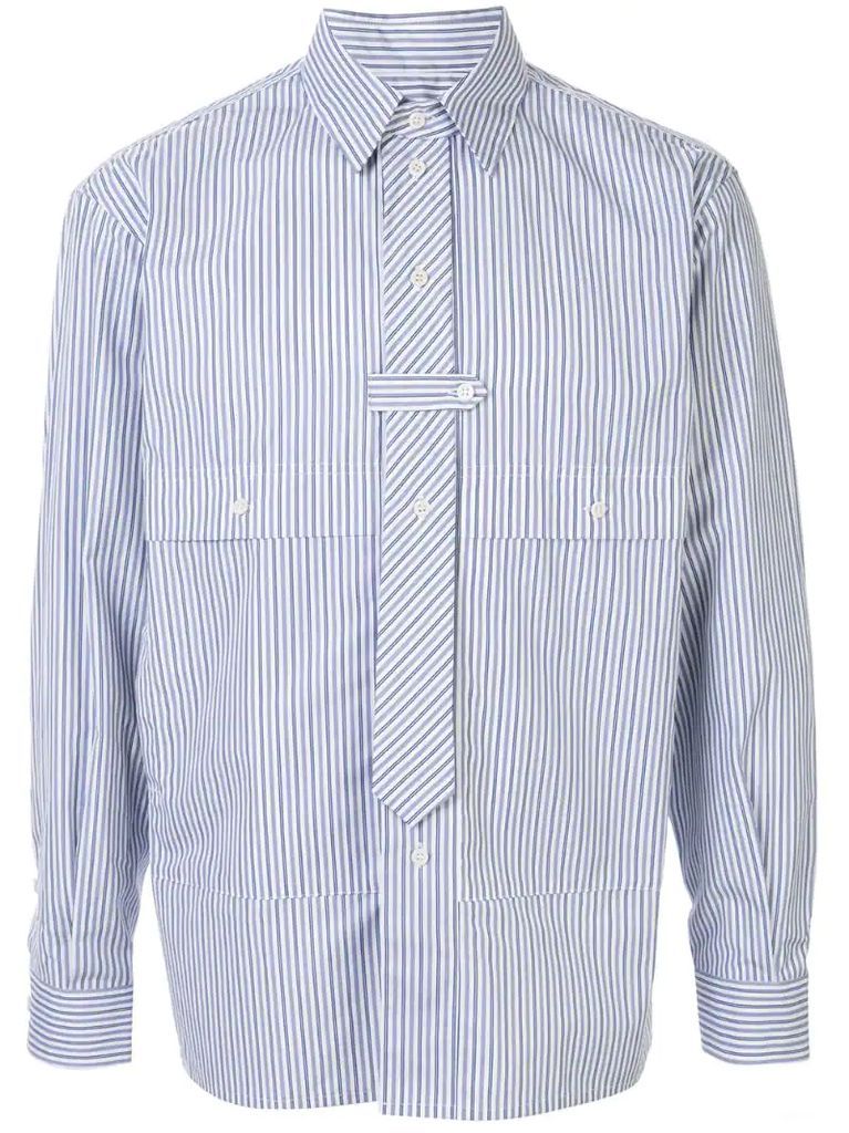 tie-detail striped shirt