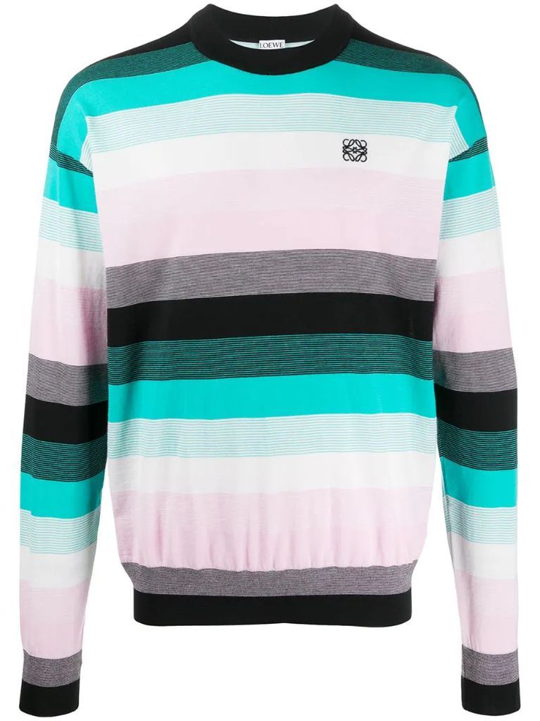 logo-embroidered striped sweater