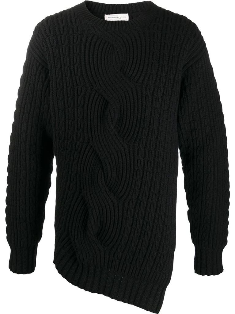 asymmetric cable-knit jumper