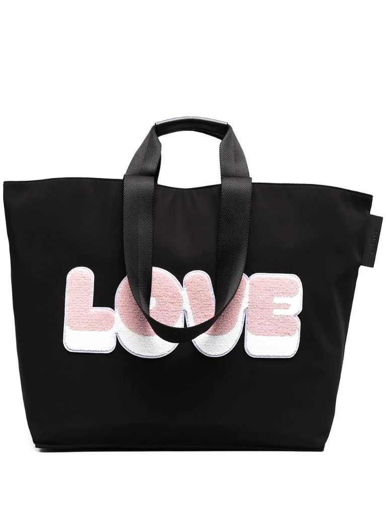 textured 'LOVE' patch tote