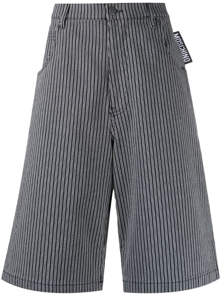 stripe-detail denim carpenter shorts