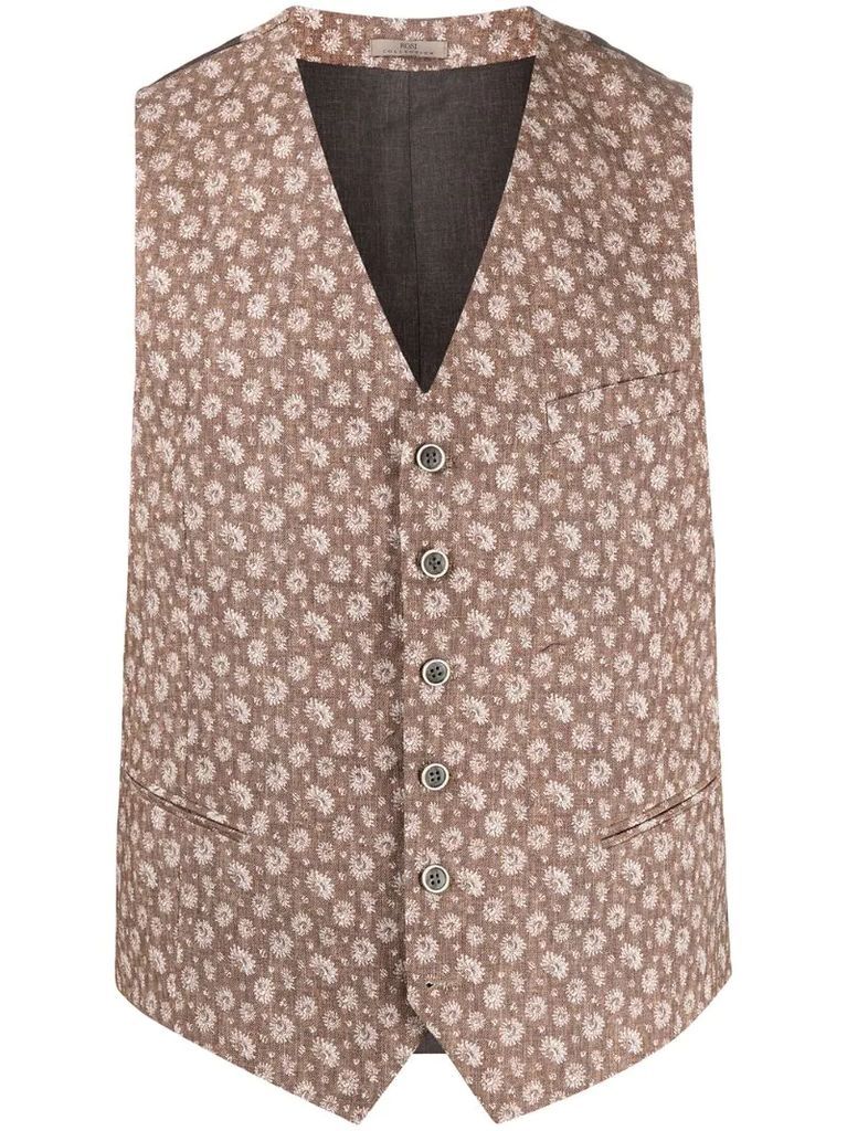 floral-print cotton waistcoat