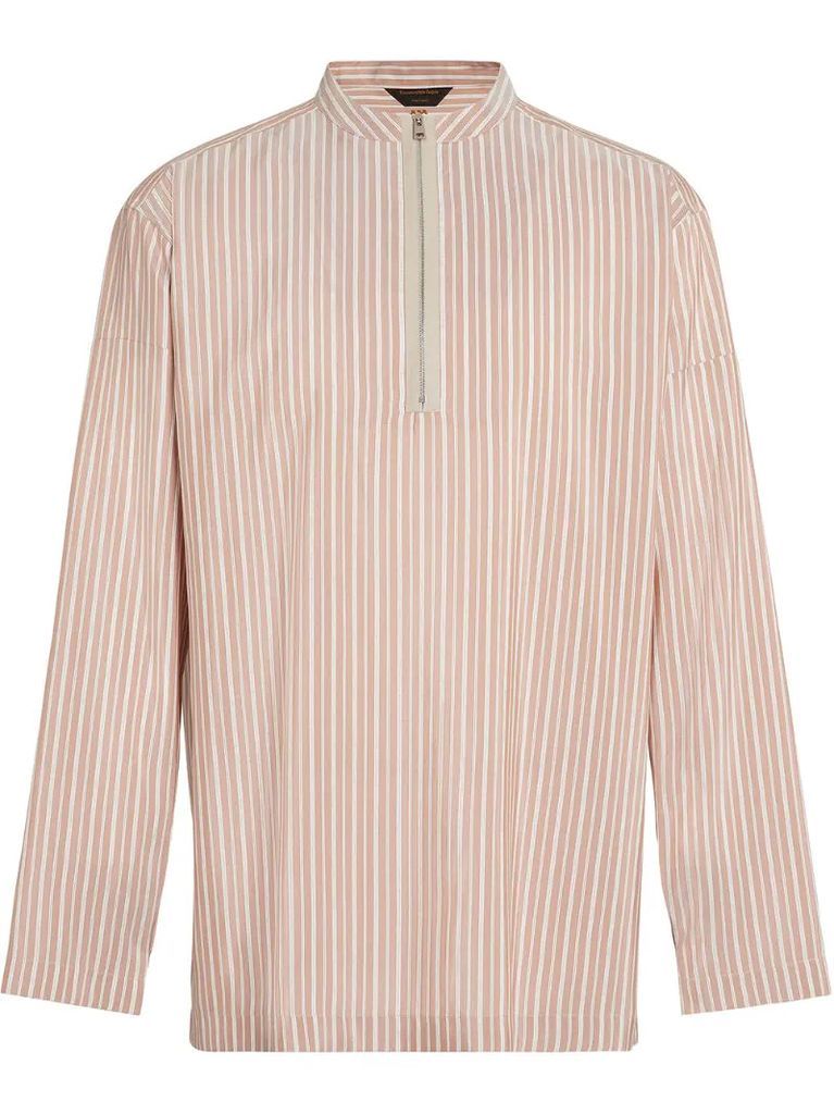 collarless striped shirt