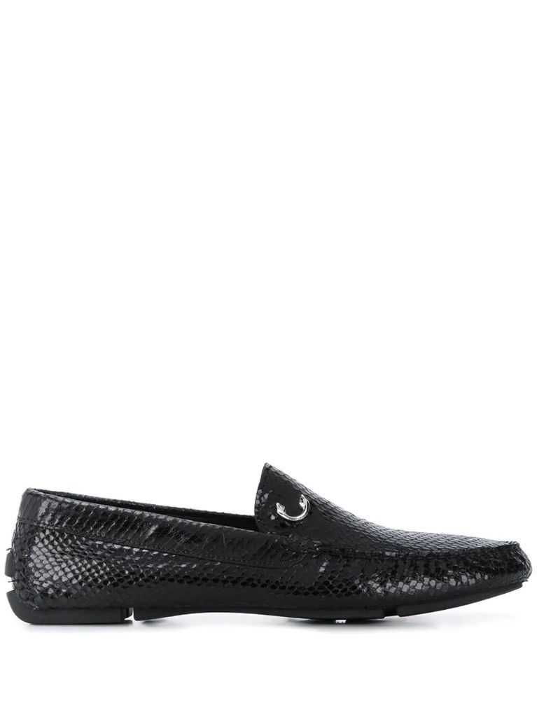 snakeskin-effect square-toe loafers