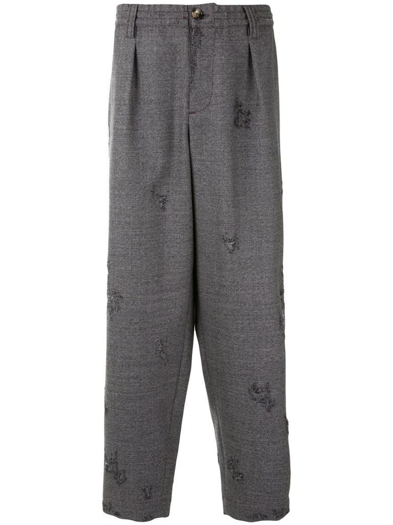 distressed-effect straight-leg trousers