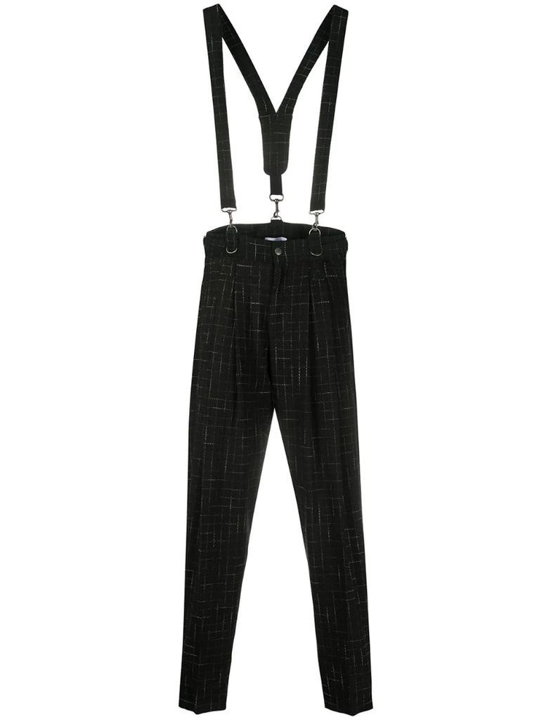 check-pattern trousers with detachable braces