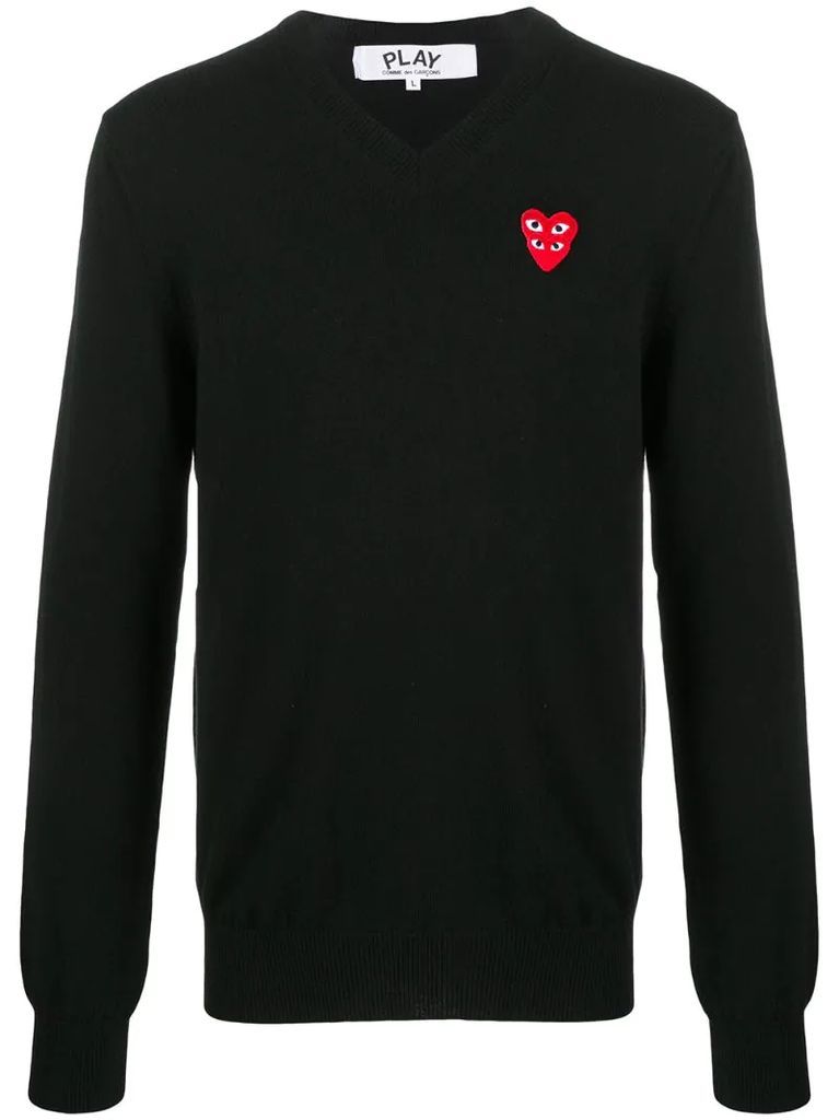 V-neck logo-patch knit jumper