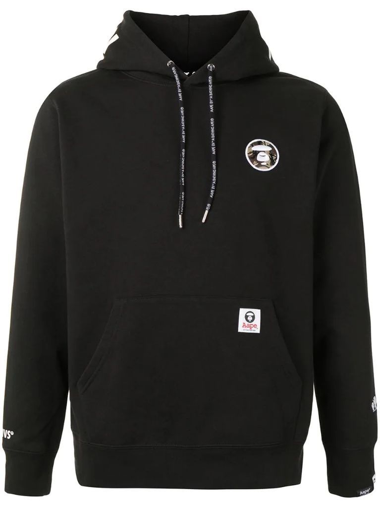 embroidered patch rib-trimmed hoodie