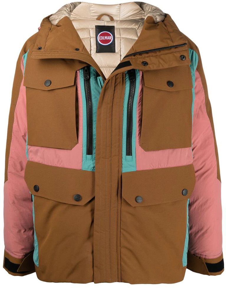 contrast panel hooded jacket