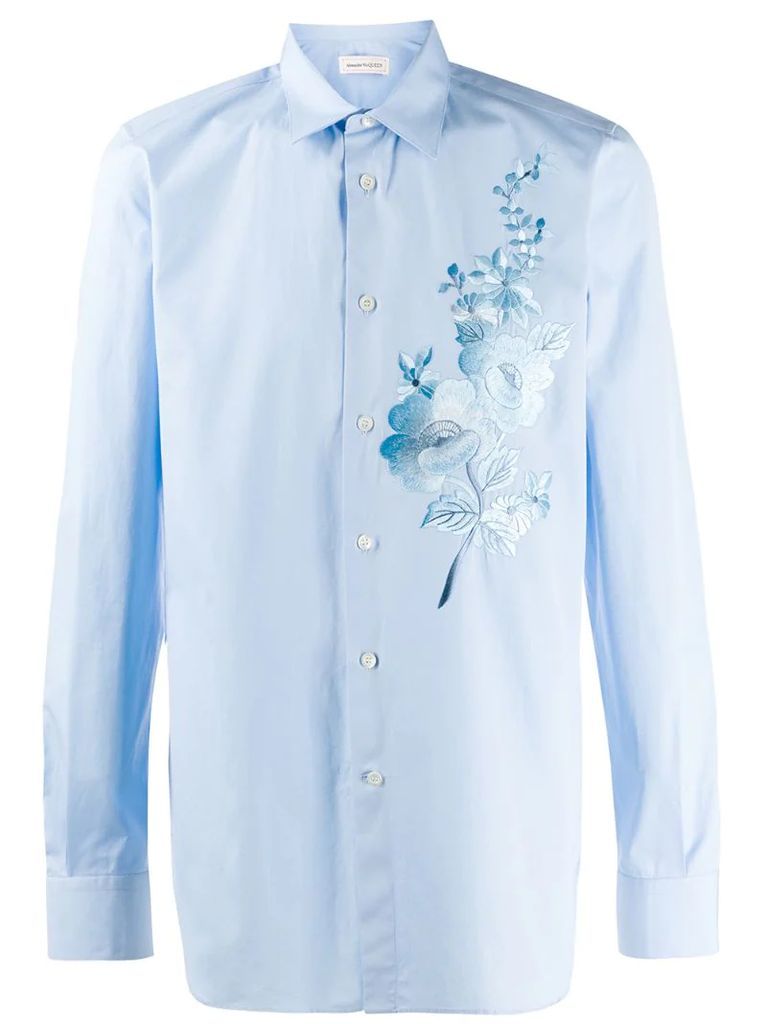 tonal floral embroidered shirt