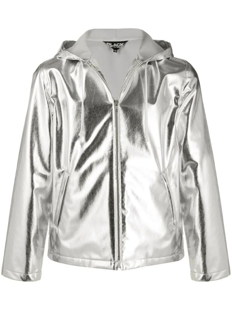 metallic short hooded jacket