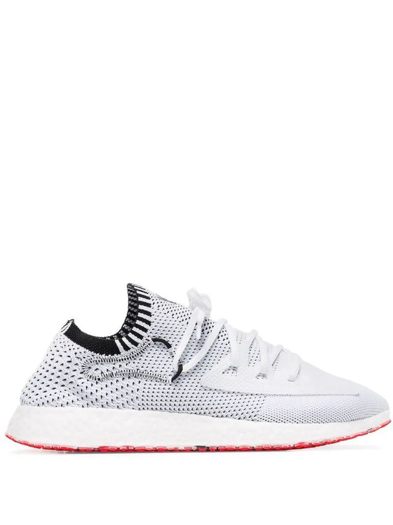 white Raito Racer knitted upper leather trim low-top sneakers
