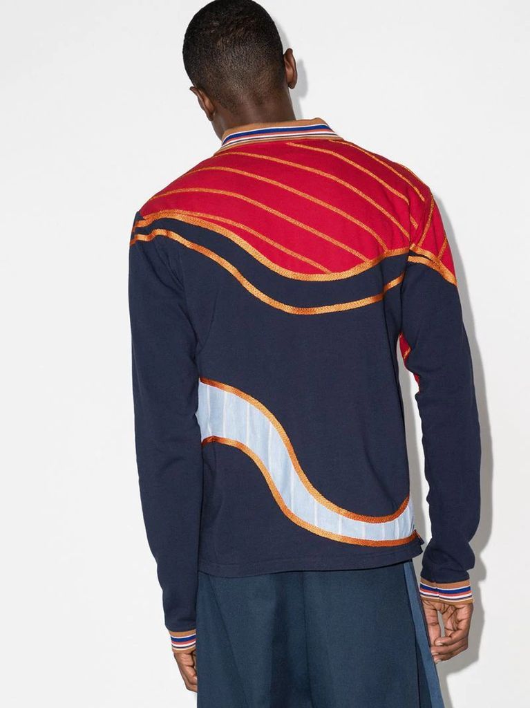 patchwork long-sleeve polo shirt
