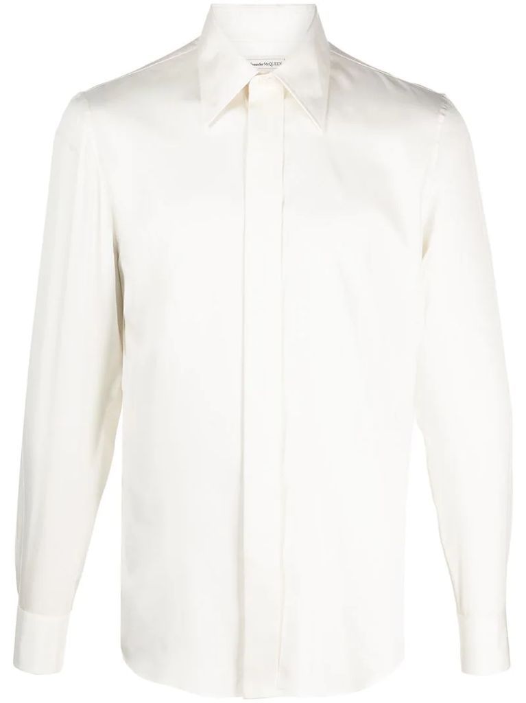 pointed-collar silk shirt
