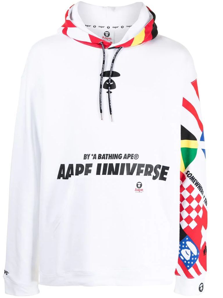 flag-print rib-trimmed hoodie