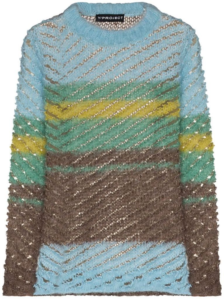 stripe-print mesh-knit jumper