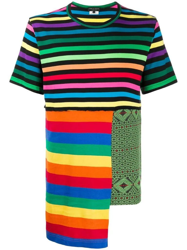 rainbow-stripe patchwork T-shirt