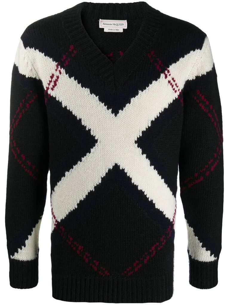 stripe-detail knitted V-neck jumper