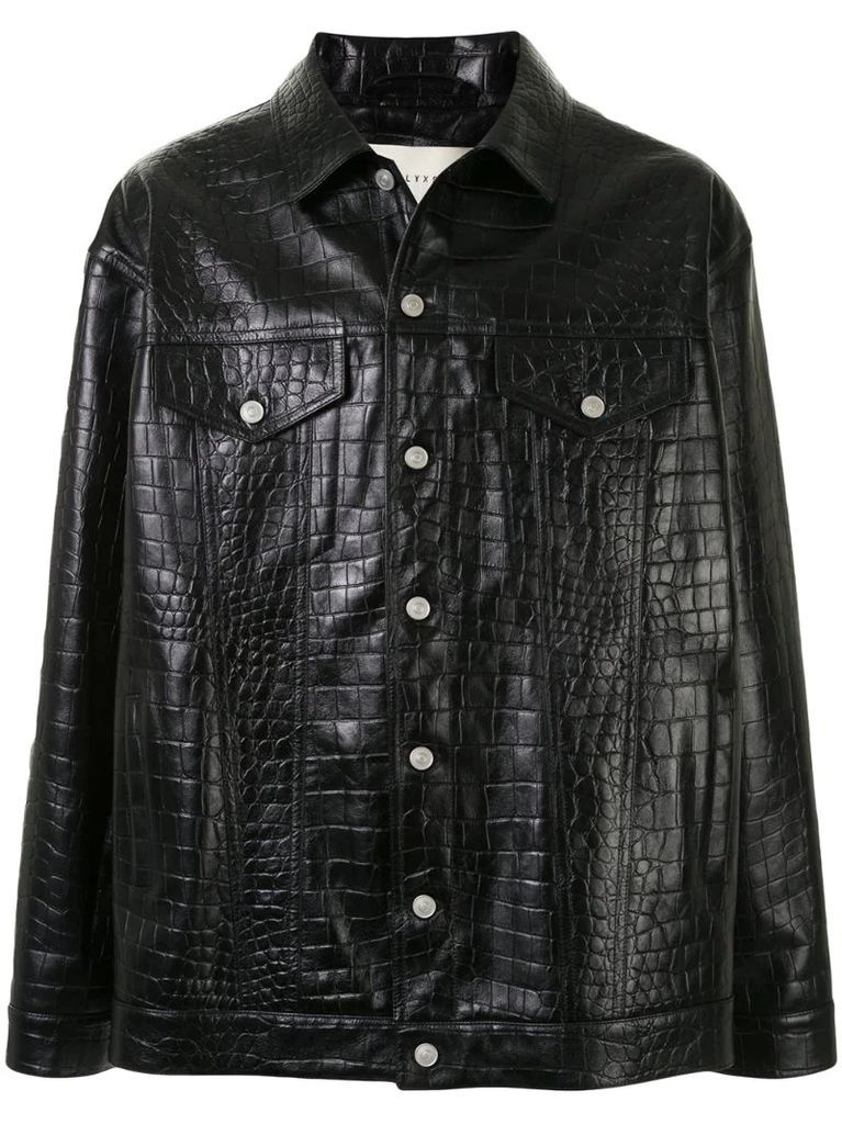 crocodile-effect embossed leather jacket