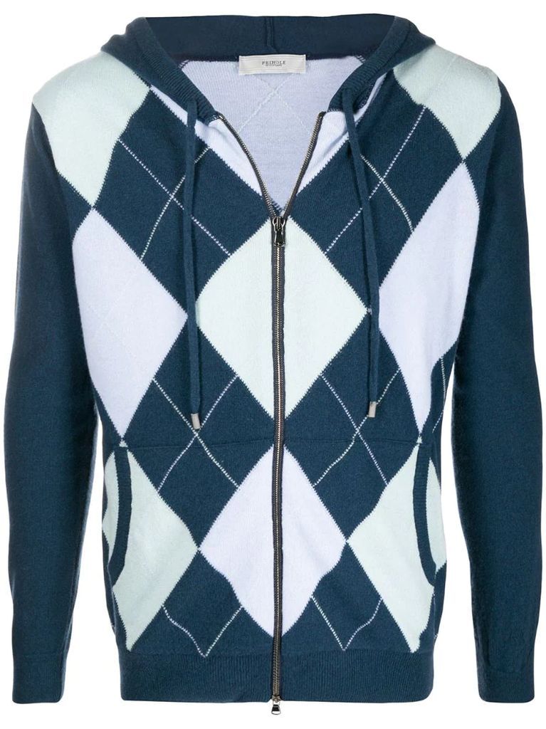 argyle-intarsia zip-through sweater