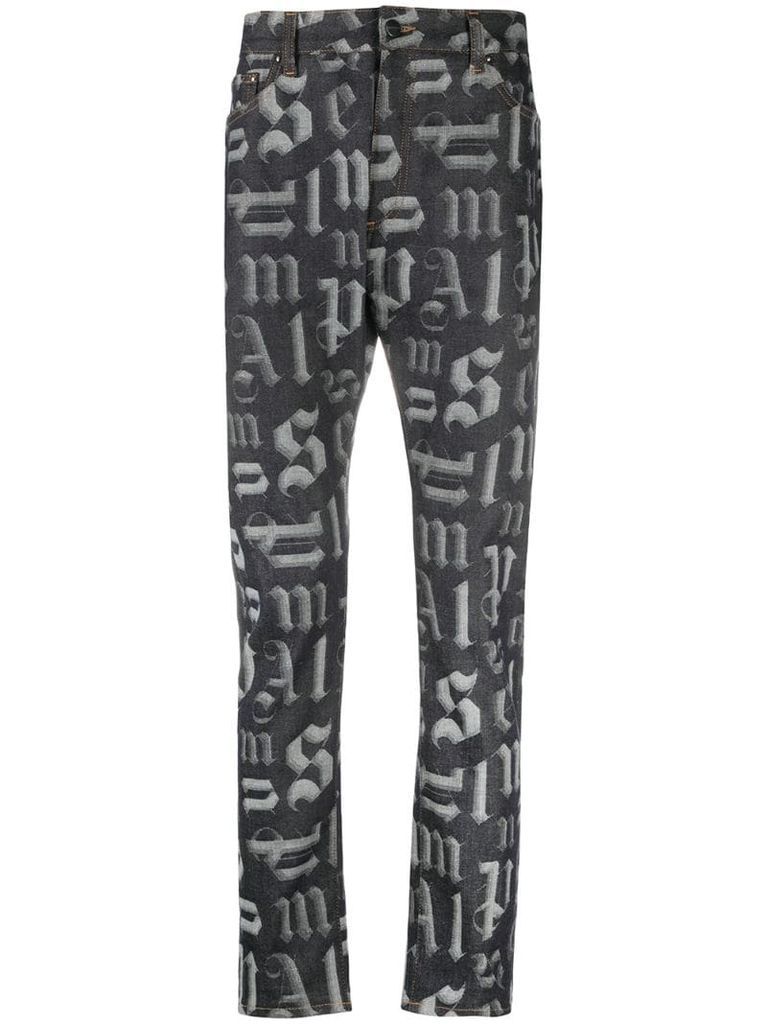 monogram print bootcut jeans