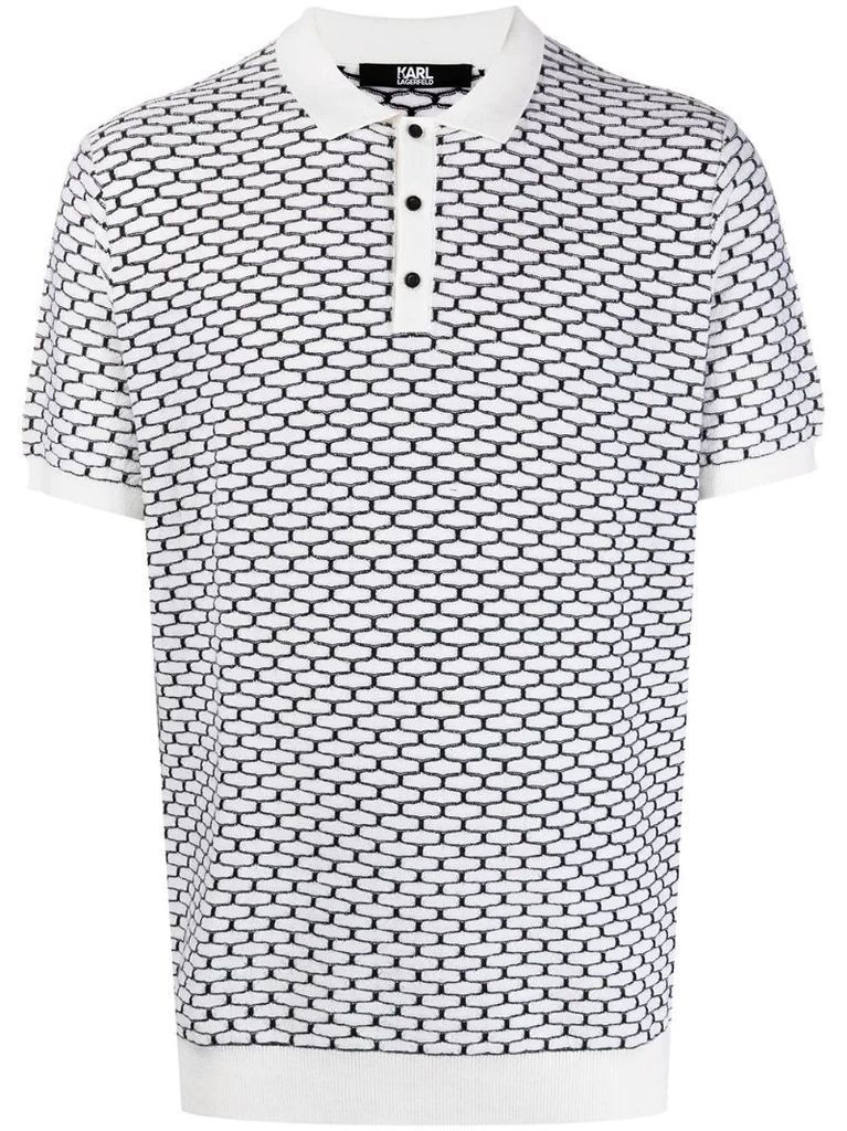 geometric-embroidered wool polo shirt