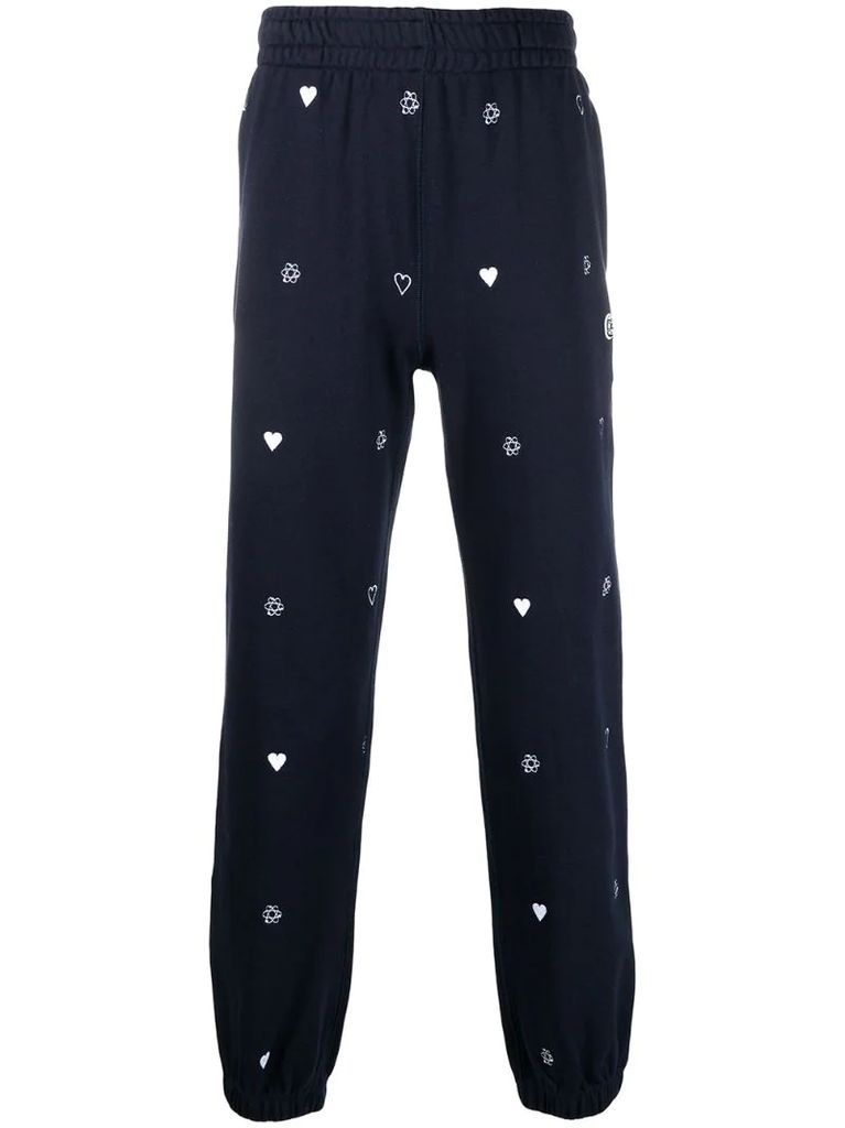 embroidered heart track pants