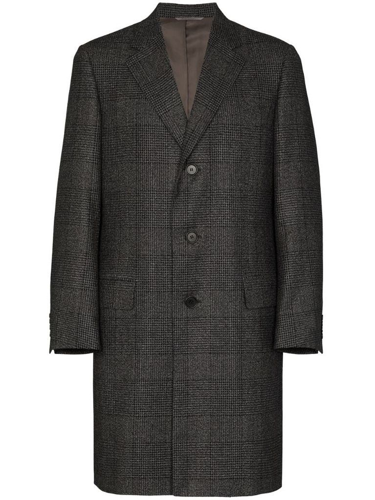 check-pattern single-breasted coat