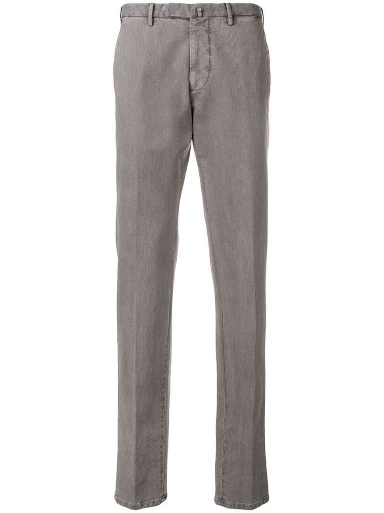 straight-leg slim-fitted trousers