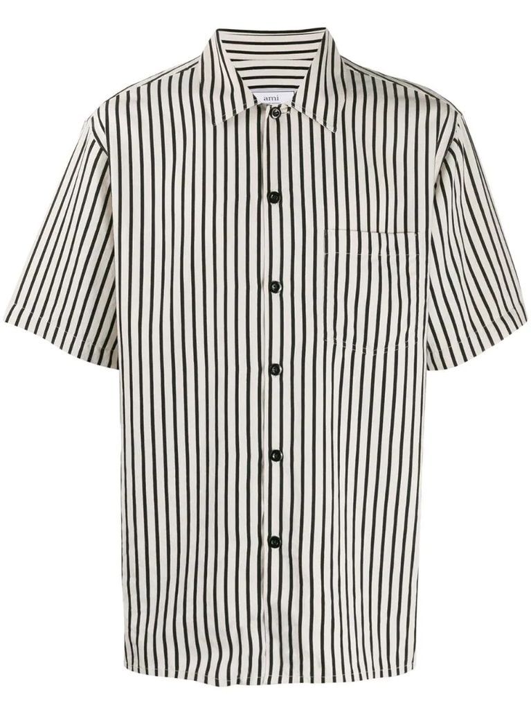 striped camp collar short-sleeve shirt