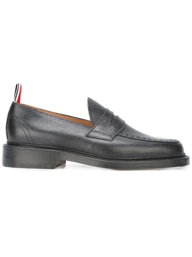 Penny Loafer With Leather Sole In Black Pebble Grain