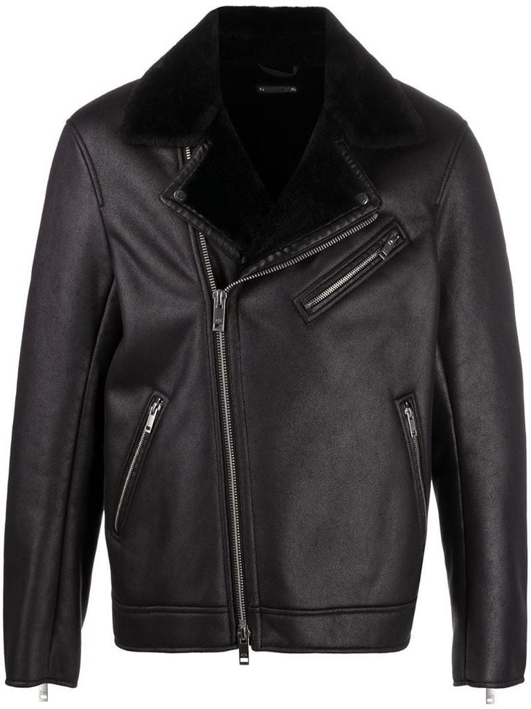 zip-up faux-leather jacket