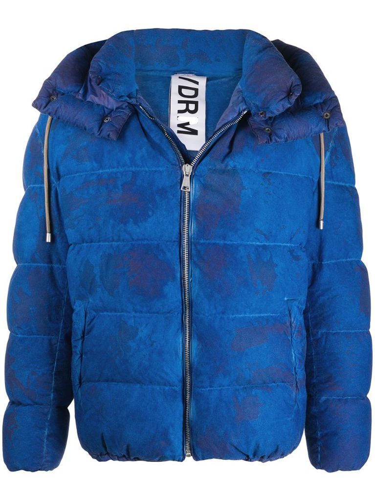 tie-dye detachable-hood puffer jacket
