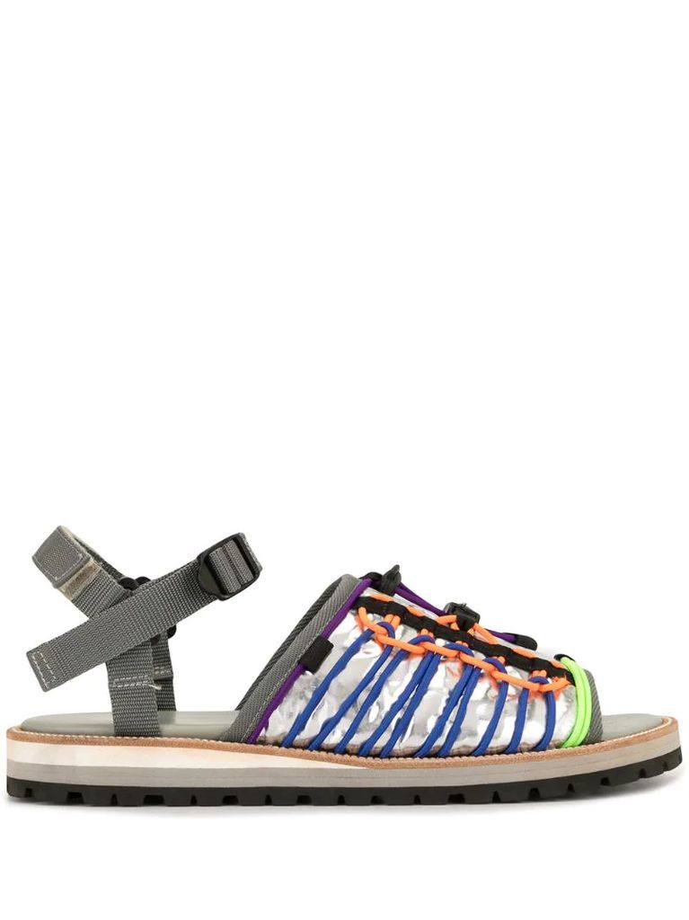 metallic multi-strap sandals