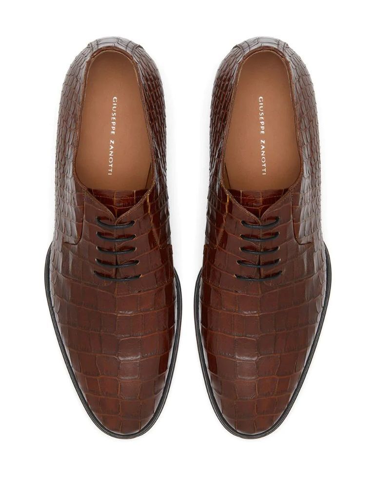 lace up crocodile-embossed loafers