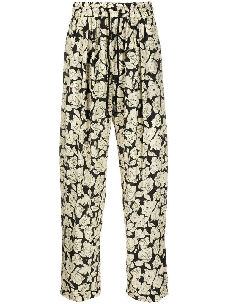 floral-print drawstring trousers