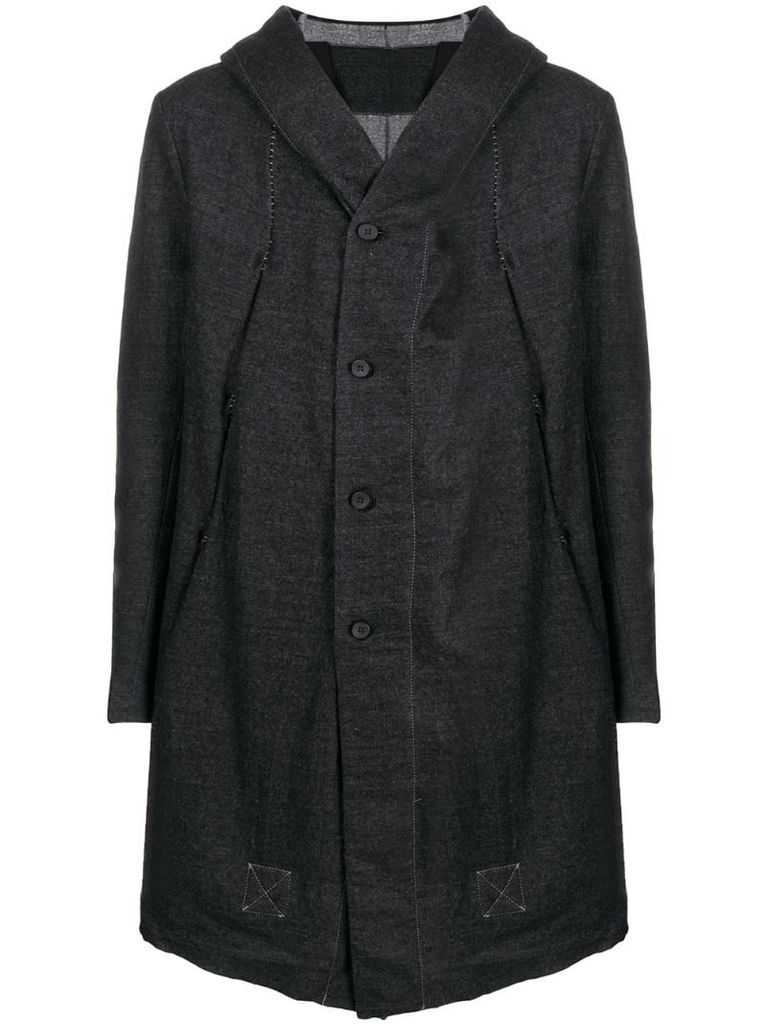buttoned hooded coat