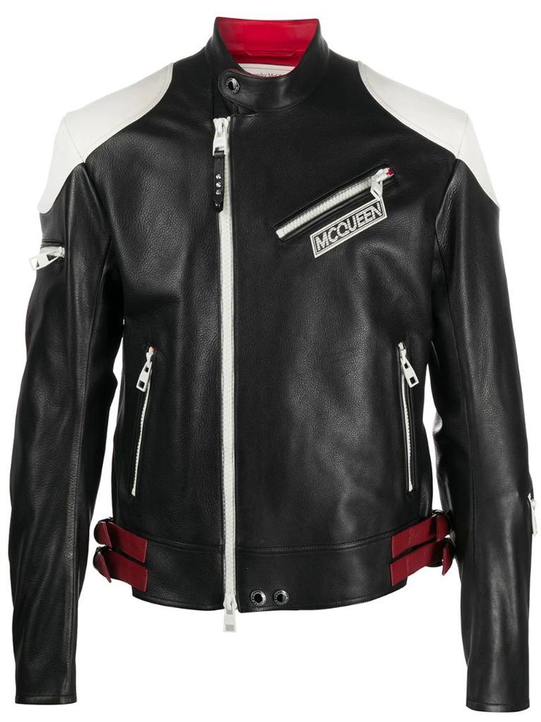 colour block biker jacket