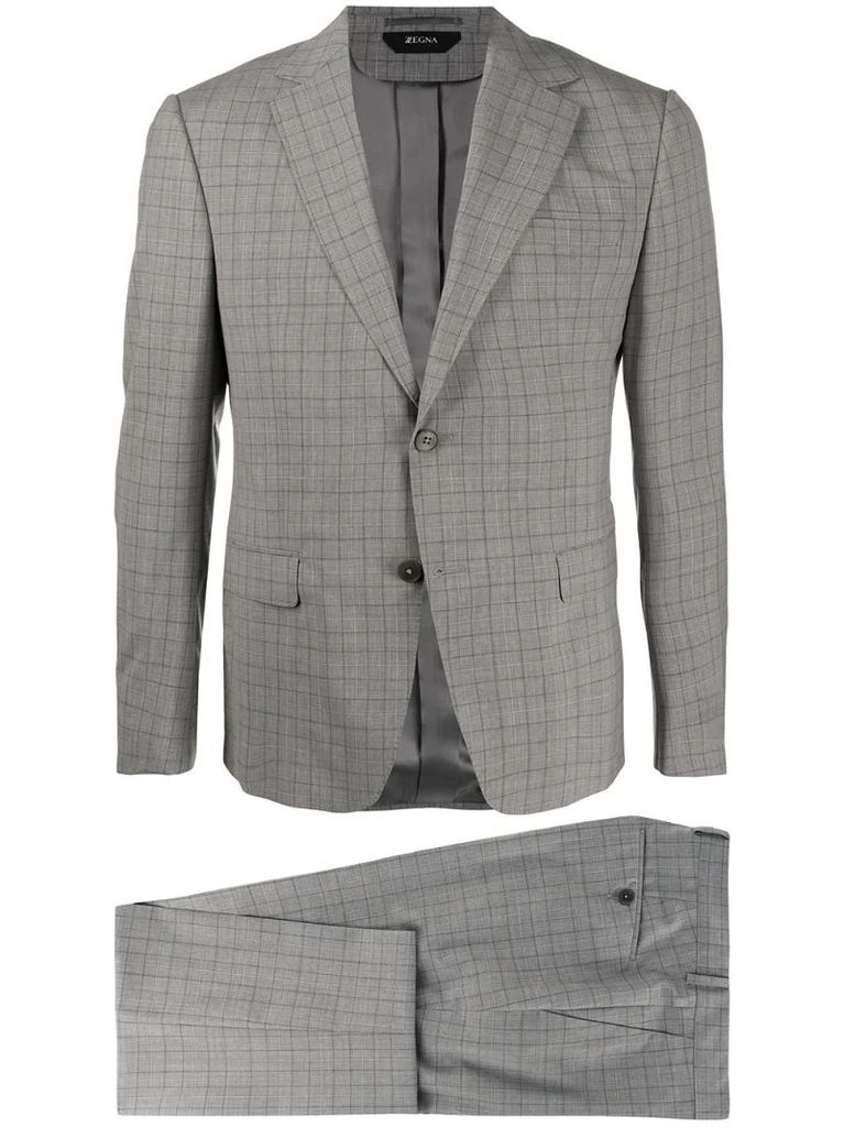 grid check wool blend single-breasted suit