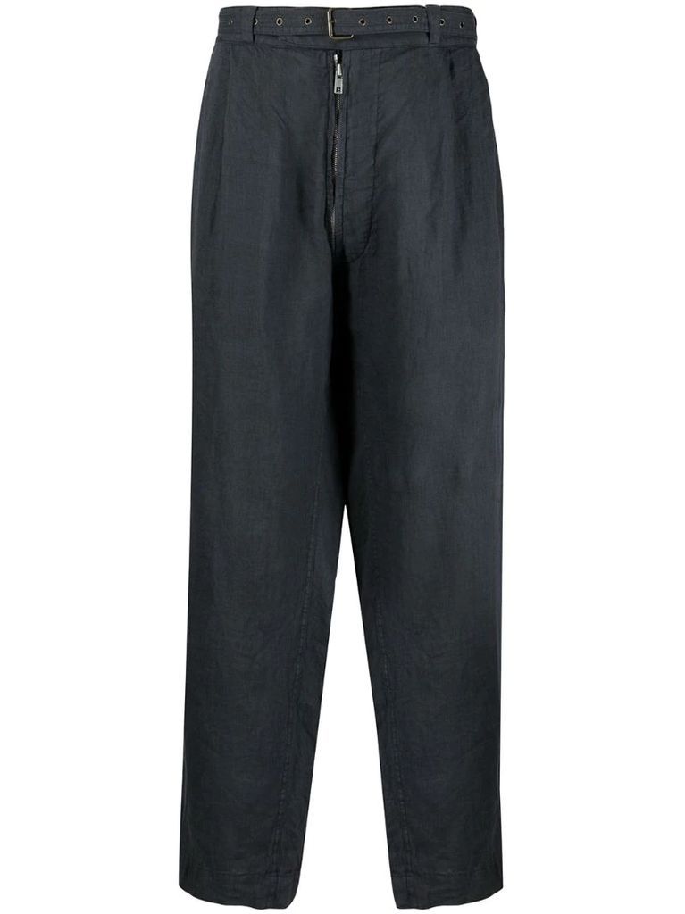 creased-effect belted trousers