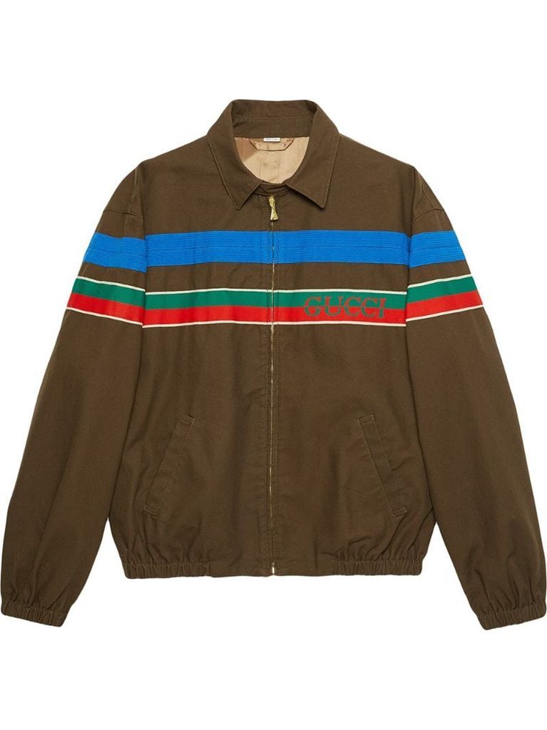 logo-stripe zip-up jacket