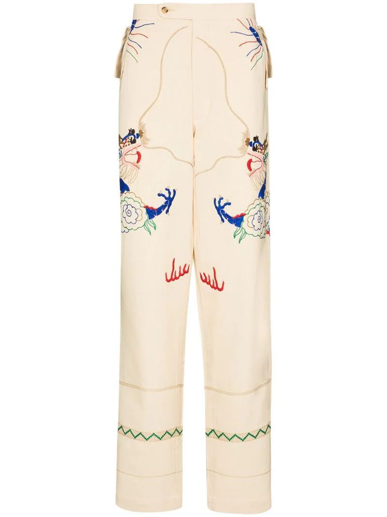 Dragon Tableau embroidered trousers