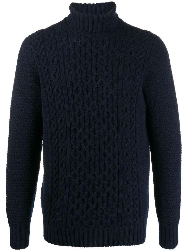 cable-knit roll neck jumper
