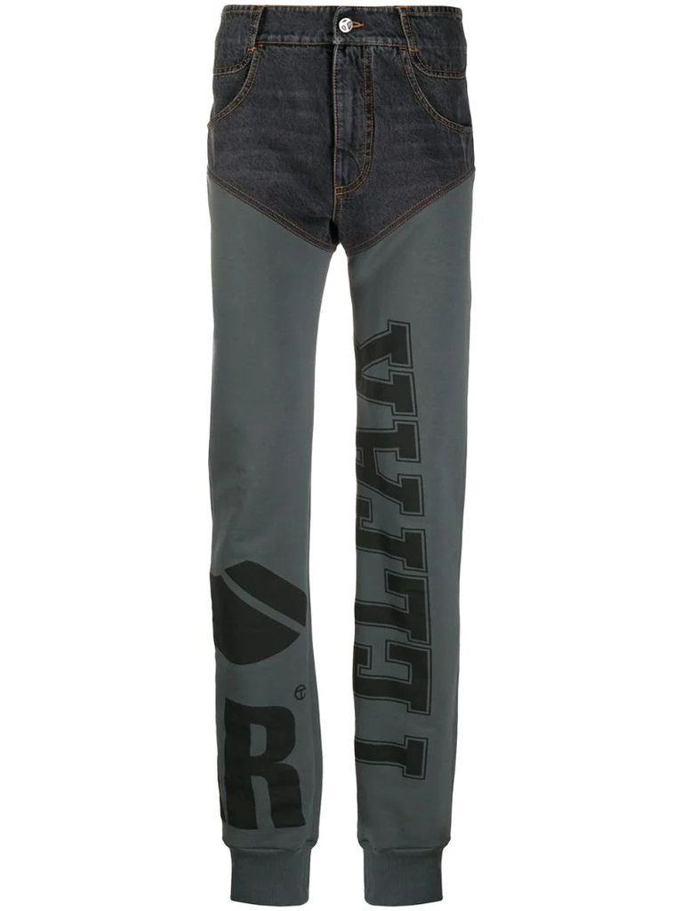 multi-fabric panelled jeans