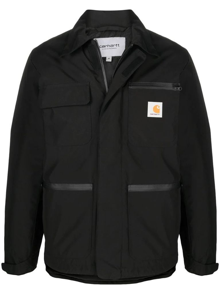 logo-patch zip-up coat