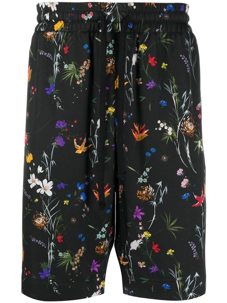 floral-print track shorts