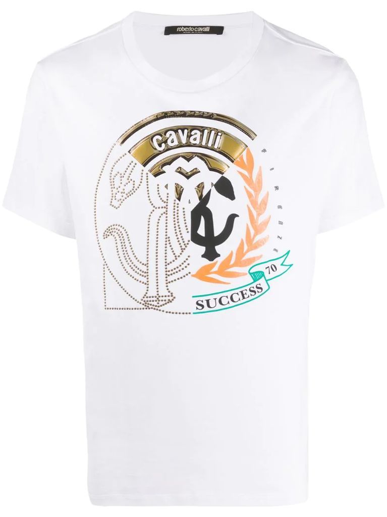 studded crest-print T-shirt
