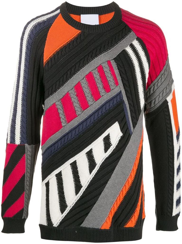 geometric pattern tricot-panel jumper