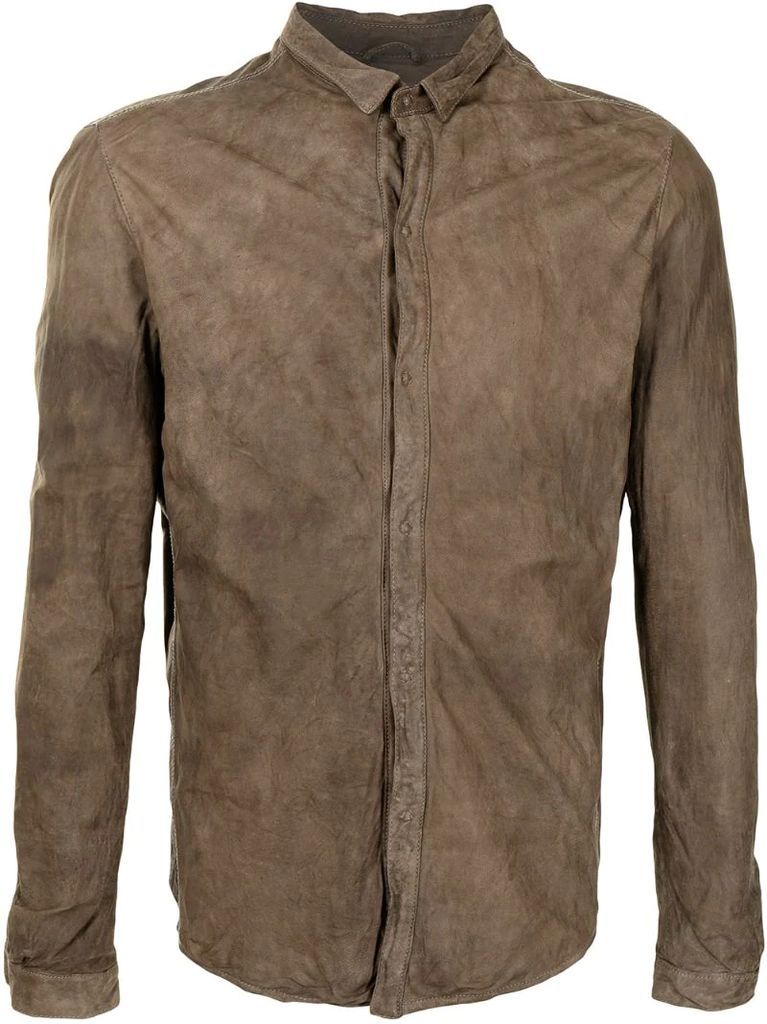 distressed leather shirt jacket