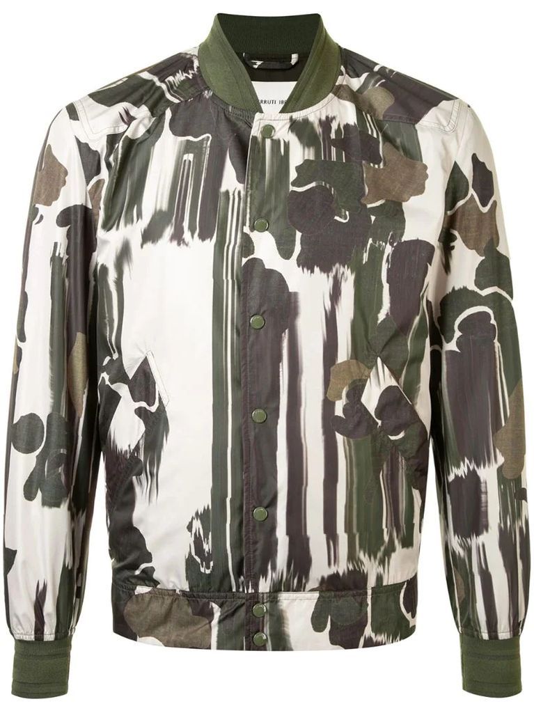 long sleeve camouflage print bomber jacket